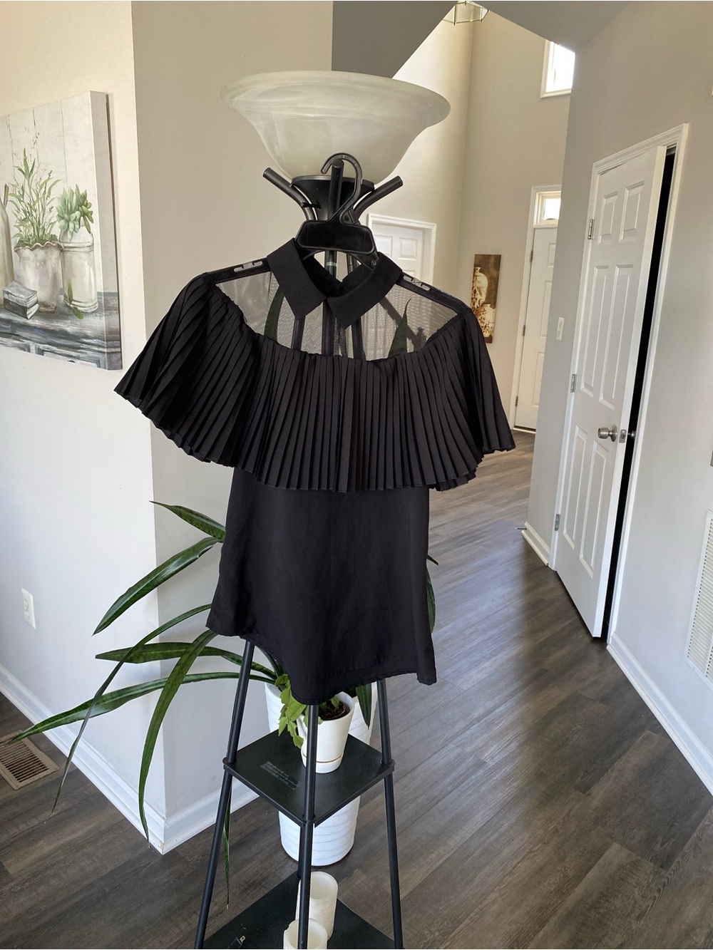 New Imperial Black Pleated Off-The-Shoulder Collar Blouse Top - Size 8